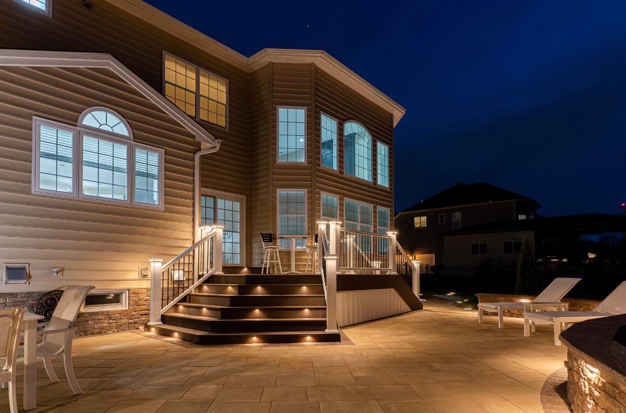 Paver Patio with Deck, Steps and Lighting