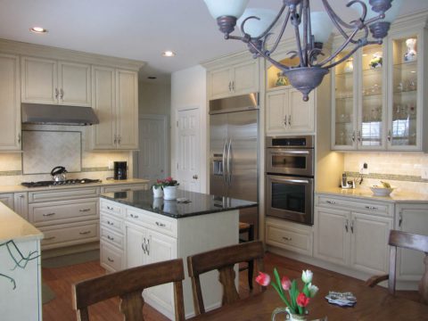 Beautiful White Cabinets & Glass Paned Kitchen