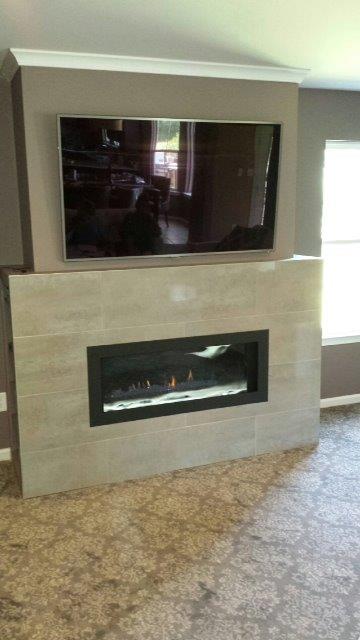 LHD45 Linear Fireplace w/ Crystaline Ember Bed & Custom Tiles 29502