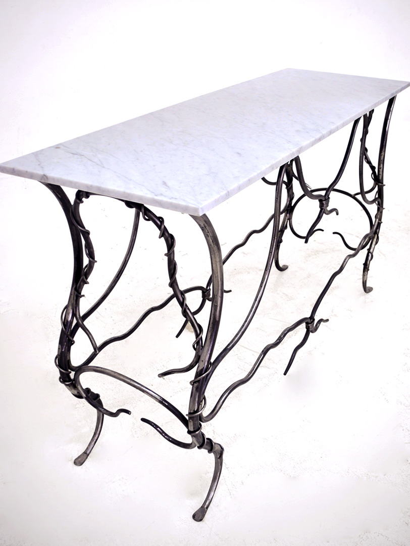 Hand Forged Iron Console With Marble Top.