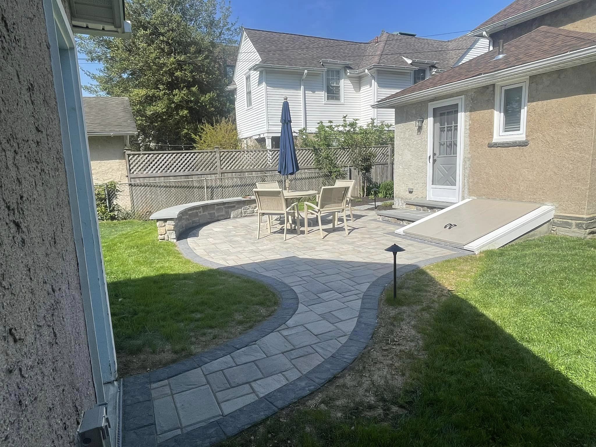 Paver Patio with Seating Wall and Walkway